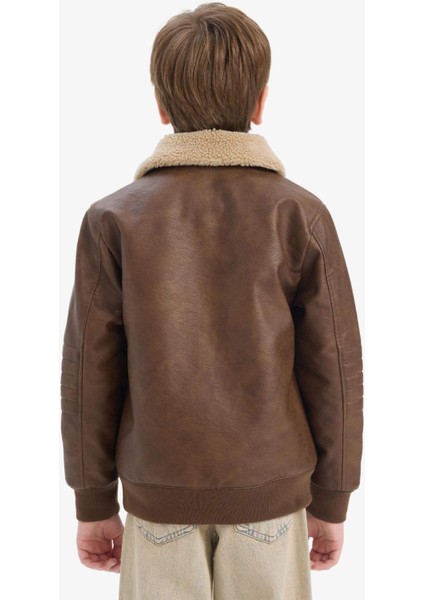 Erkek Çocuk Polo Yaka Pelüş Astar Fermuarlı Mont E7380A825AU