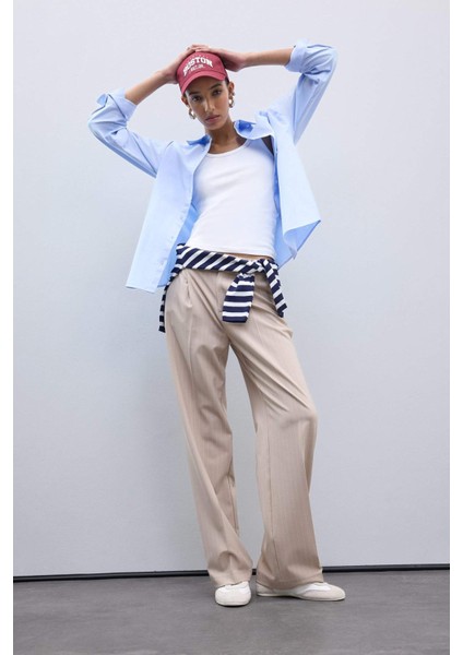 Wide Leg Kumaş Palazzo Pantolon Çift Cepli Normal Bel Standart Boy D5066AX25SP