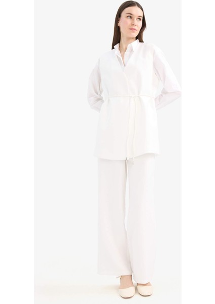 V Yaka Bağcıklı Basic Düz Yelek E7981AX25SM