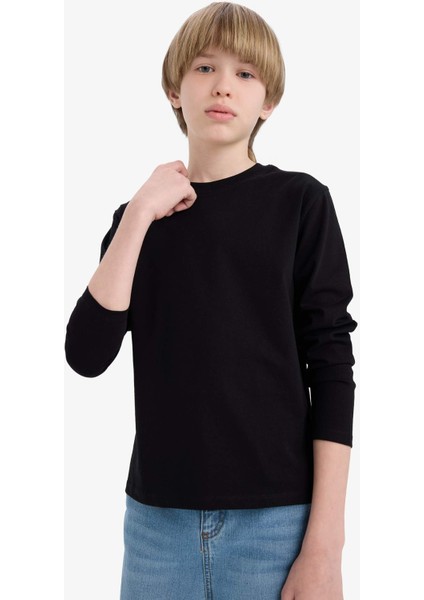 Erkek Çocuk Bisiklet Yaka Basic Düz Uzun Kollu Okul Tişörtü K1686A625AU