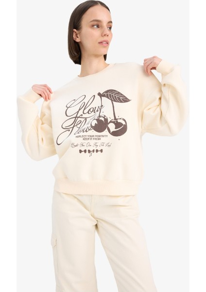 Coool Oversize Geniş Kalıp Bisiklet Yaka Baskılı Kalın Sweatshirt E7638AX25SP