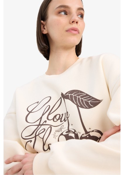 Coool Oversize Geniş Kalıp Bisiklet Yaka Baskılı Kalın Sweatshirt E7638AX25SP