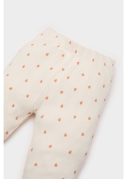 Kız Bebek Kalp Desenli Beli Lastikli Fitilli Kaşkorse Tayt