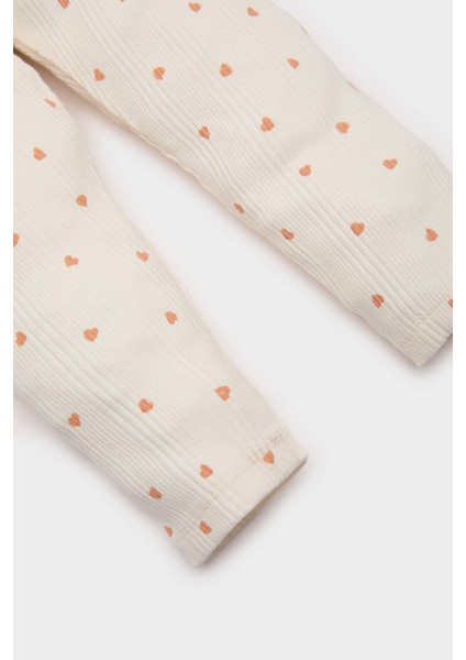 Kız Bebek Kalp Desenli Beli Lastikli Fitilli Kaşkorse Tayt
