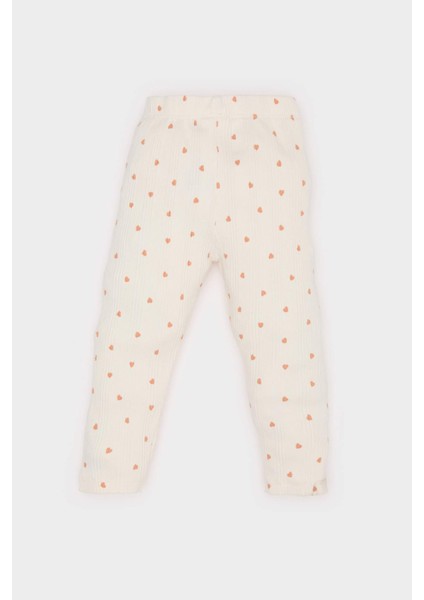 Kız Bebek Kalp Desenli Beli Lastikli Fitilli Kaşkorse Tayt