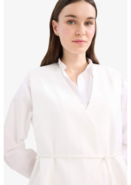 V Yaka Bağcıklı Basic Düz Yelek E7981AX25SM