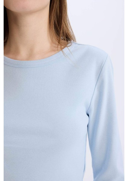 Fitted Basic Düz Ribana Uzun Kollu Tişört E7797AX25SP