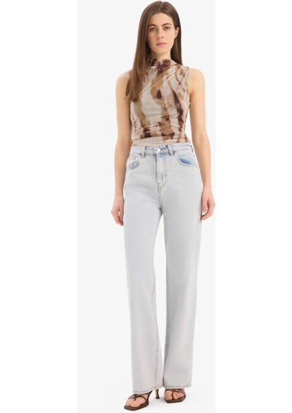 Slim Fit Dar Kesim Batik Bisiklet Yaka Tül Kolsuz Bluz E8471AX25SP