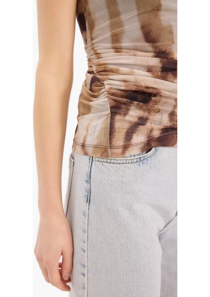 Slim Fit Dar Kesim Batik Bisiklet Yaka Tül Kolsuz Bluz E8471AX25SP