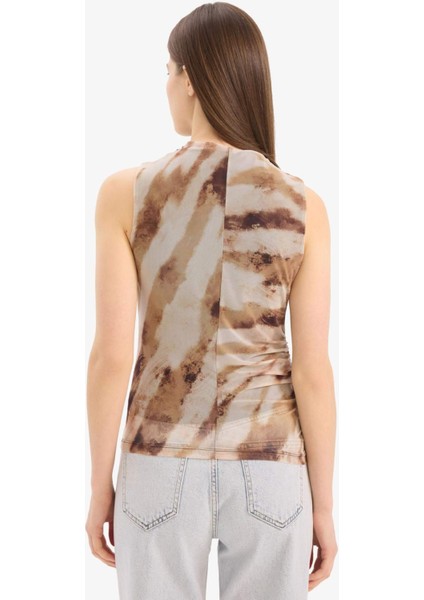 Slim Fit Dar Kesim Batik Bisiklet Yaka Tül Kolsuz Bluz E8471AX25SP