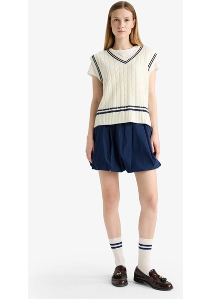 Coool Regular Fit V Yaka Saç Örgü Desenli Triko Süveter D4686AX25WN