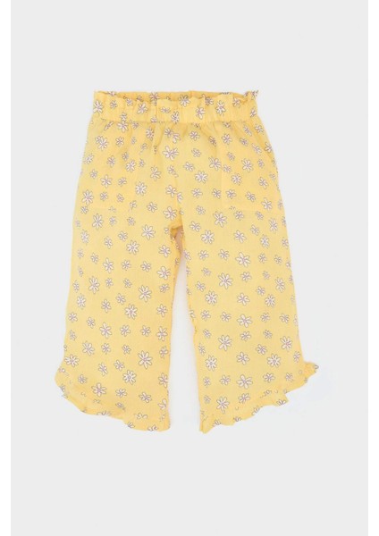 Kız Bebek 2'li Takım Kısa Kollu Tişört Çiçekli Krinkıl Viskon Pantolon E7798A525SM