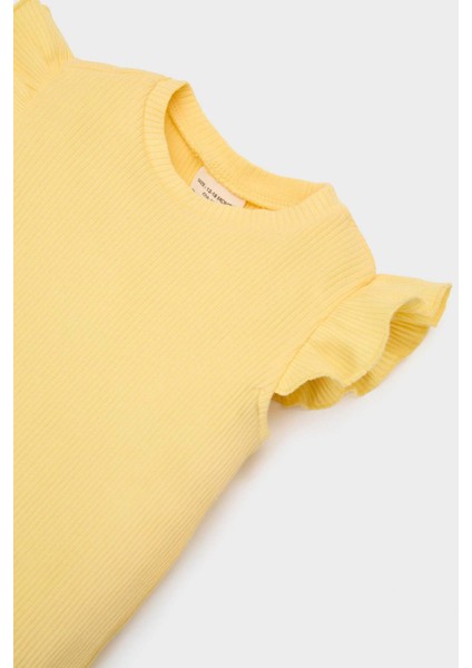 Kız Bebek 2'li Takım Kısa Kollu Tişört Çiçekli Krinkıl Viskon Pantolon E7798A525SM