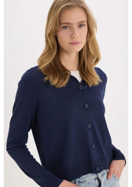 Regular Fit Polo Yaka Basic Düz Triko Hırka E7142AX25SP