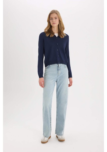 Regular Fit Polo Yaka Basic Düz Triko Hırka E7142AX25SP