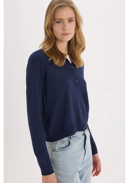 Regular Fit Polo Yaka Basic Düz Triko Hırka E7142AX25SP