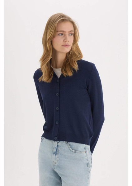 Regular Fit Polo Yaka Basic Düz Triko Hırka E7142AX25SP