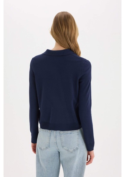 Regular Fit Polo Yaka Basic Düz Triko Hırka E7142AX25SP