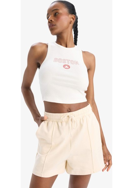 Fit NBA Boston Celtics Crop Top Bisiklet Yaka Fitilli Kaşkorse Sporcu Atlet D8802AX25SP