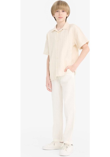 Erkek Çocuk Carrot Fit Standart Paça Keten Görünümlü Pantolon E5828A825SM