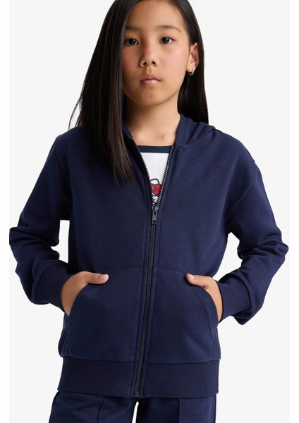Kız Çocuk Basic Düz Kapüşonlu Okul Fermuarlı Sweatshirt C8110A825AU