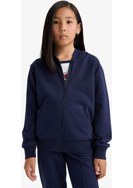 Kız Çocuk Basic Düz Kapüşonlu Okul Fermuarlı Sweatshirt C8110A825AU