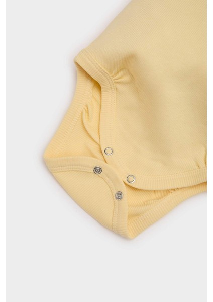 Kız Bebek Yenidoğan Bisiklet Yaka Hayvan Desenli Fitilli Kaşkorse Kısa Kollu Çıtçıtlı Body E7945A525SM