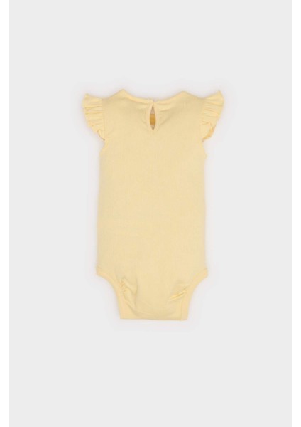 Kız Bebek Yenidoğan Bisiklet Yaka Hayvan Desenli Fitilli Kaşkorse Kısa Kollu Çıtçıtlı Body E7945A525SM