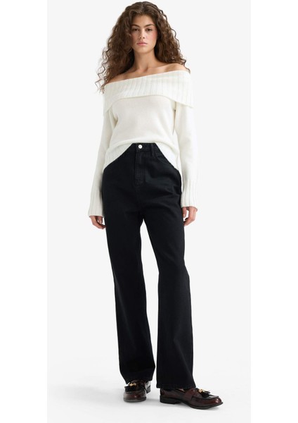 Slim Fit Dar Kesim Açık Omuz Triko Kazak E8345AX25WN