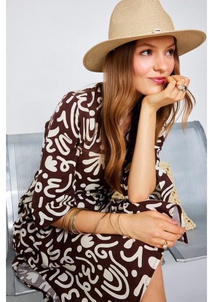 Regular Fit Desenli Pamuklu Midi Plaj Elbisesi-Fall in Love E5099AX25SP