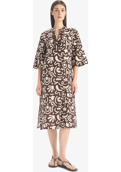 Regular Fit Desenli Pamuklu Midi Plaj Elbisesi-Fall in Love E5099AX25SP