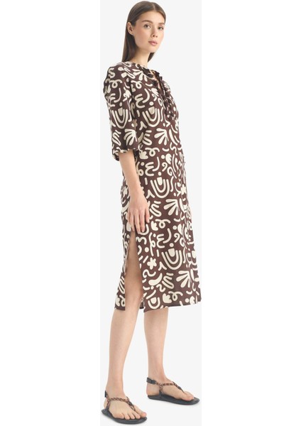 Regular Fit Desenli Pamuklu Midi Plaj Elbisesi-Fall in Love E5099AX25SP