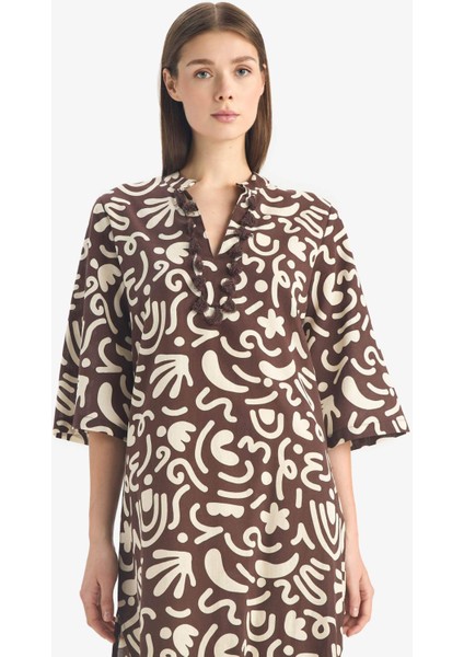 Regular Fit Desenli Pamuklu Midi Plaj Elbisesi-Fall in Love E5099AX25SP