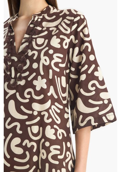 Regular Fit Desenli Pamuklu Midi Plaj Elbisesi-Fall in Love E5099AX25SP