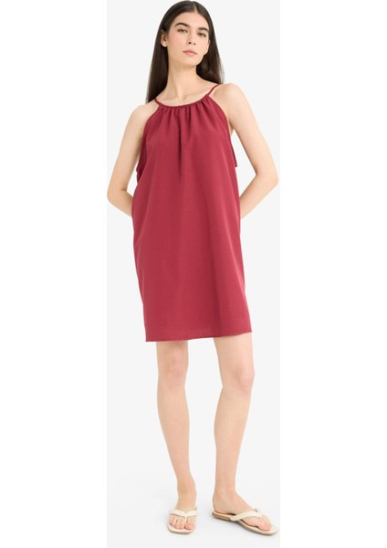 Yuvarlak Yaka Terry Cotton Mini Plaj Elbisesi-Fall in Love E5102AX25SP