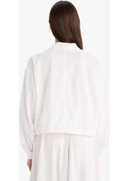 Oversize Geniş Kalıp Basic Düz Paraşüt Uzun Kollu Beyaz Gömlek E6693AX25SP