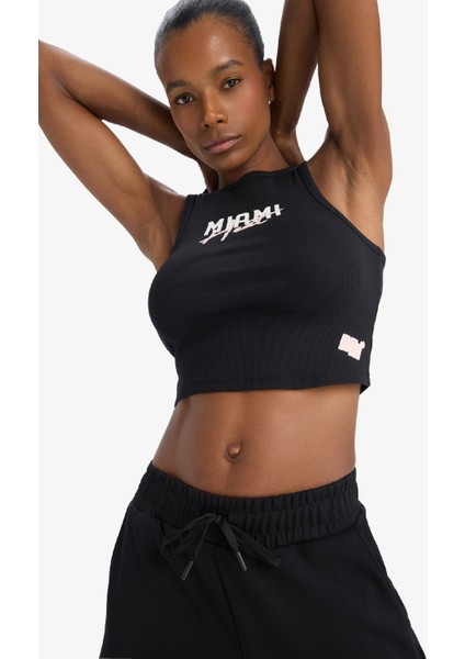 Fit NBA Miami Heat Crop Top Bisiklet Yaka Fitilli Kaşkorse Sporcu Atlet D8800AX25SP