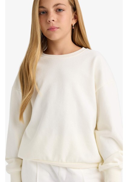 Kız Çocuk Okul Relax Fit Bisiklet Yaka Baskılı 2'li Sweatshirt E6474A825AU