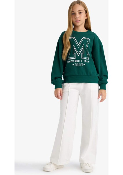 Kız Çocuk Okul Relax Fit Bisiklet Yaka Baskılı 2'li Sweatshirt E6474A825AU