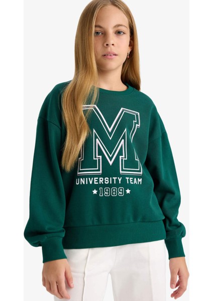 Kız Çocuk Okul Relax Fit Bisiklet Yaka Baskılı 2'li Sweatshirt E6474A825AU