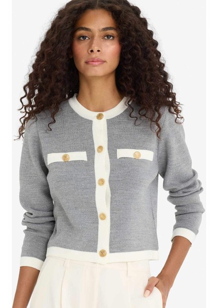 Regular Fit Bisiklet Yaka Düğmeli Triko Hırka C1482AX25AU