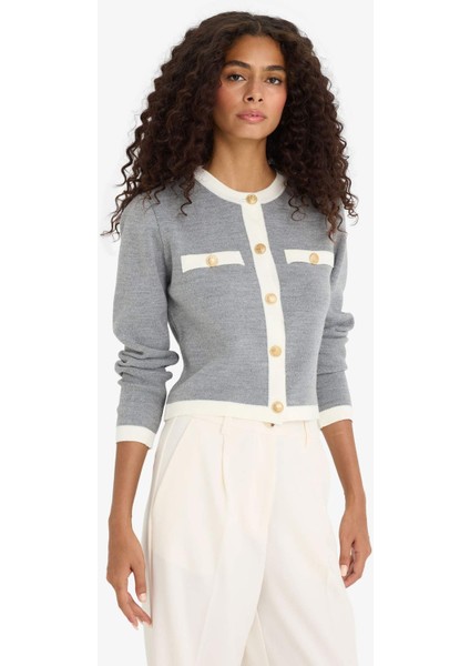 Regular Fit Bisiklet Yaka Düğmeli Triko Hırka C1482AX25AU