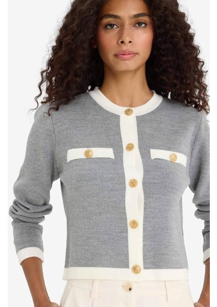 Regular Fit Bisiklet Yaka Düğmeli Triko Hırka C1482AX25AU