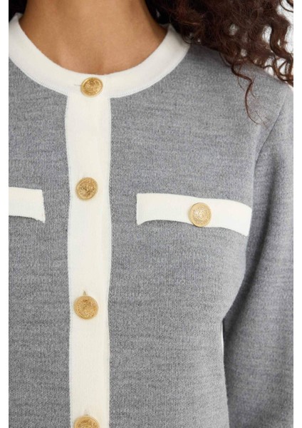 Regular Fit Bisiklet Yaka Düğmeli Triko Hırka C1482AX25AU