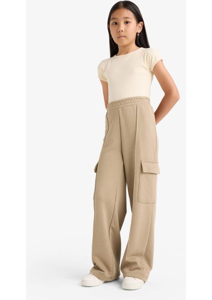 Kız Çocuk Beli Lastikli Wide Leg Kargo Eşofman Altı E6930A825AU