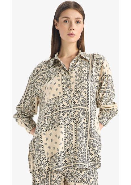 Şal Desenli Viskon Plaj Gömleği C3158AX25SP