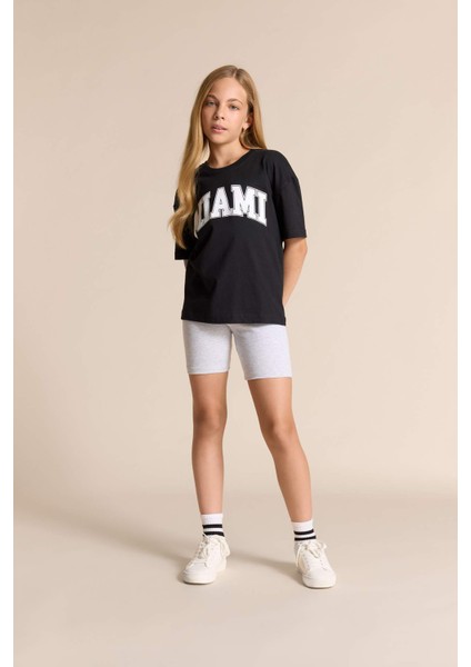 Kız Çocuk Relax Fit Bisiklet Yaka Baskılı Kısa Kollu Tişört E6492A825AU