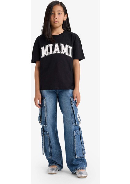 Kız Çocuk Relax Fit Bisiklet Yaka Baskılı Kısa Kollu Tişört E6492A825AU