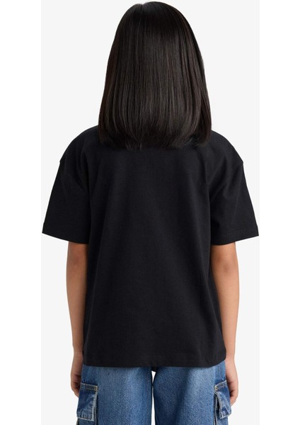 Kız Çocuk Relax Fit Bisiklet Yaka Baskılı Kısa Kollu Tişört E6492A825AU