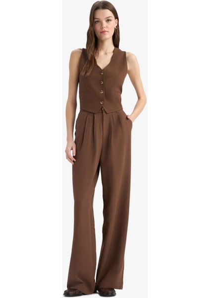 V Yaka Keten Karışımlı Blazer Yelek E6209AX25SP